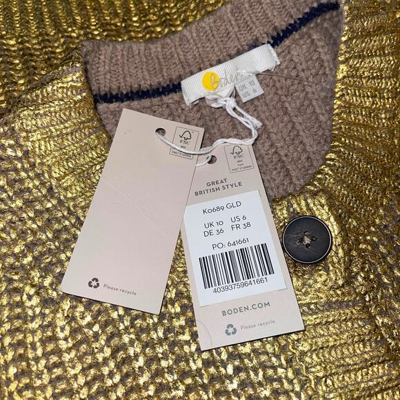 Boden Hand Printed Gold Rib Knit Cardigan Size US 6 UK 10 NWT - Picture 5 of 7
